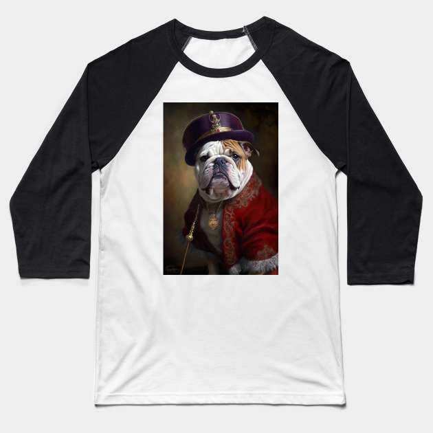 English Bulldog Beefeater Classic Dog Portrait Baseball T-Shirt by YeCurisoityShoppe